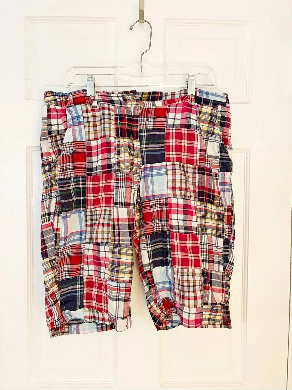 New Identity Madras Plaid Bermuda Shorts Cotton Shorts in Red & Blue Size 14
